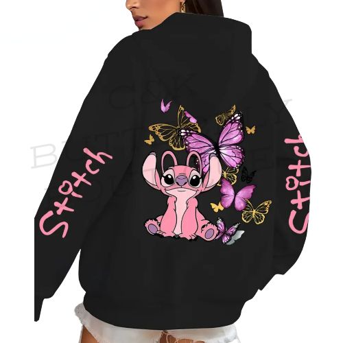 Angel Hoodie – Pink Stitch with Butterflies Graphic Pullover 🦋✨