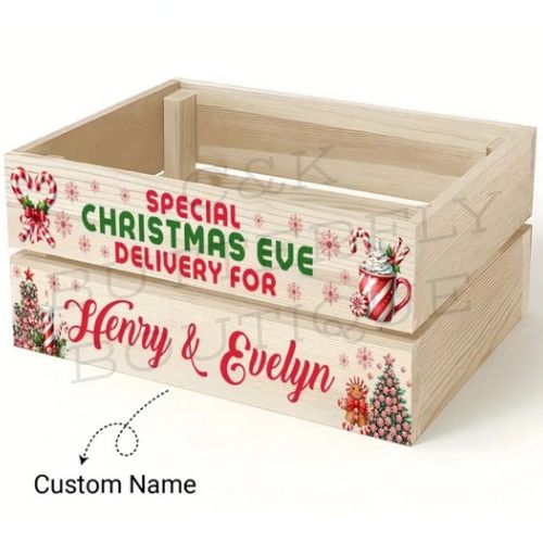 Personalized Christmas Eve Wooden Crate – Custom Name Box ✨