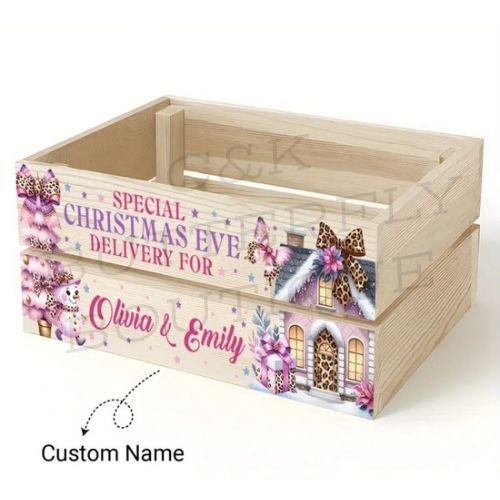 Personalized Christmas Eve Delivery Crate – Pink Festive Design 🎅✨