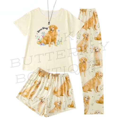 Golden Retriever Pajama Set – 3-Piece Dog Lover Sleepwear 🌙✨