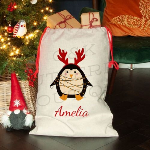 Personalised Christmas Penguin Christmas Sack