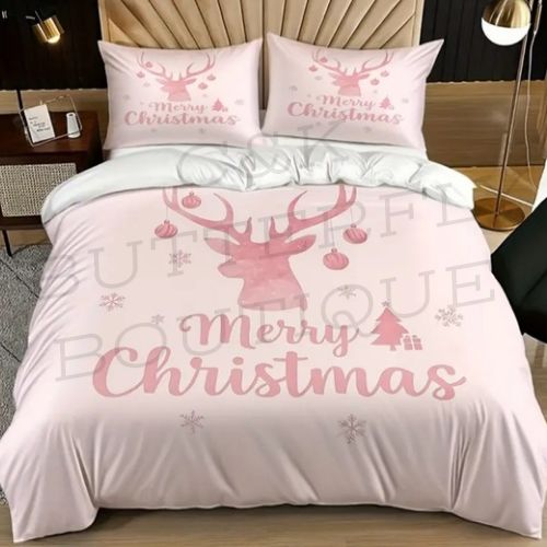 Pink Merry Christmas Bedding Set – Holiday Duvet Cover with Pillowcases 🎁❄️