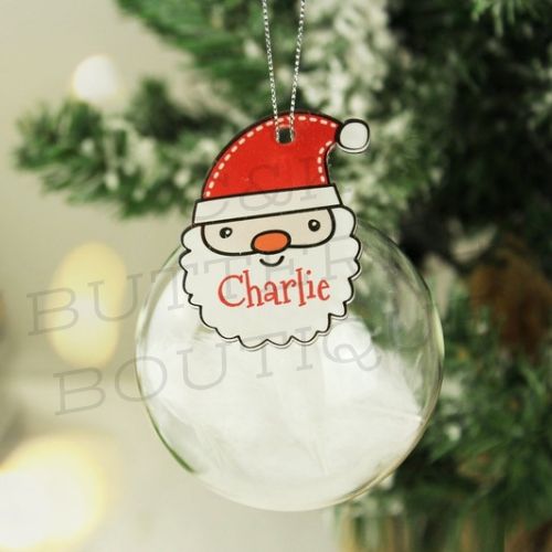 Personalised Red Santa Feather Glass Bauble