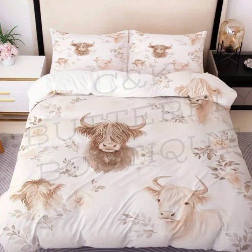Highland Cow Bedding Set – Rustic Farmhouse Duvet Cover with Pillowcases 🌿🤎