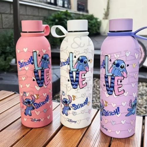 Disney Stitch Water Bottle – Cute LOVE Design with Handle 🌸💧