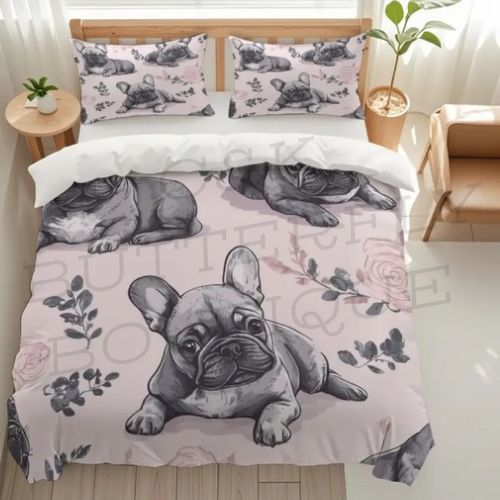 French Bulldog Bedding Set – Pink Duvet Cover with Pillowcases 🌸🐶