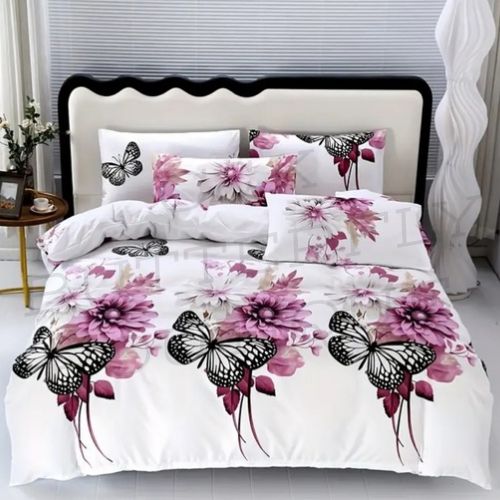 Butterfly Floral Bedding Set – White Duvet Cover with Pink Flowers &amp; Pillowcases 🌺🦋