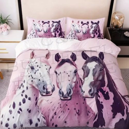 Horse Bedding Set – Pink Duvet Cover with Pillowcases 🌸🐎