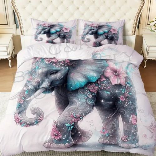 Elephant Floral Print Bedding Set