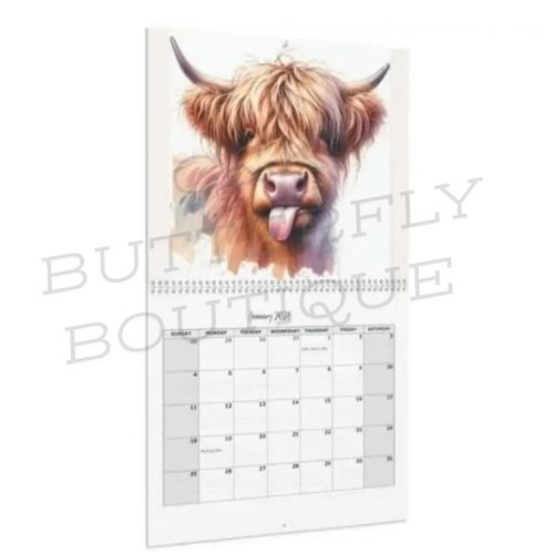 2026 Highland Cow Wall Calendar – Cute Farm Animal Monthly Planner