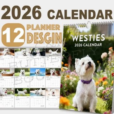 2026 Westie Dog Wall Calendar – Cute West Highland White Terrier Monthly Planner