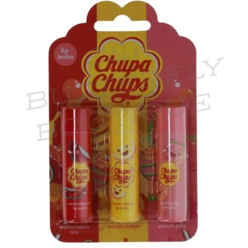 Chupa Chups Lip Balm Trio – Watermelon Mix, Lemon Sorbet &amp; Peach Pulp