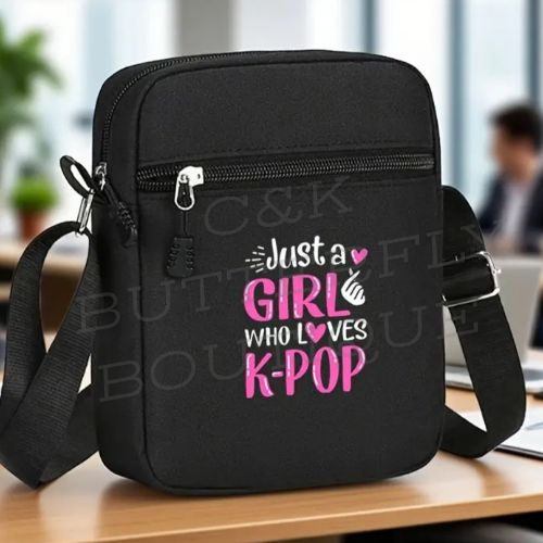 Just a Girl Who Loves K-Pop Crossbody Bag – Black Shoulder Messenger Purse