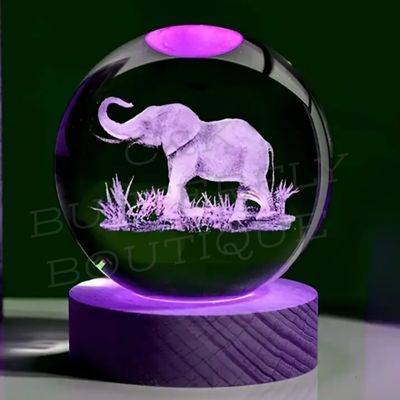 3D Elephant Crystal Ball with LED Light Base – Animal Glass Globe Decor