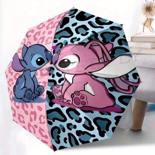 Disney Stitch &amp; Angel Umbrella – Cute Cartoon Couple Print Rain &amp; Sun Umbrella