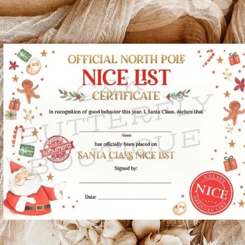Official North Pole “Nice List” Certificate – Personalized Santa Claus Christmas Reward