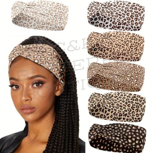 Leopard Print Twist Headband Set – 6-Pack Stretchy Turban Hairbands for Women