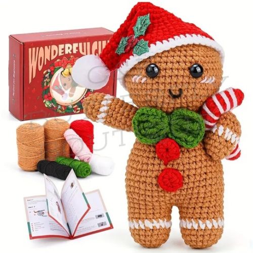 DIY Crochet Gingerbread Man Kit – Christmas Amigurumi Crochet Set with Yarn &amp; Instructions