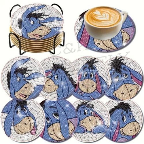 Eeyore Rhinestone Coaster Set – 8-Piece Sparkle Drink Coasters with Holder