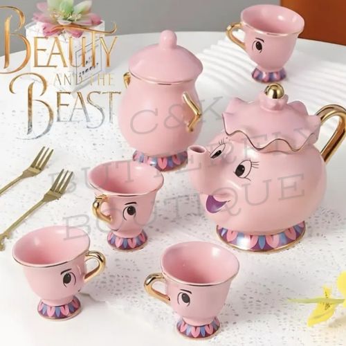 Beauty and the Beast Pink Tea Set – Mrs. Potts &amp; Chip Inspired Porcelain Set