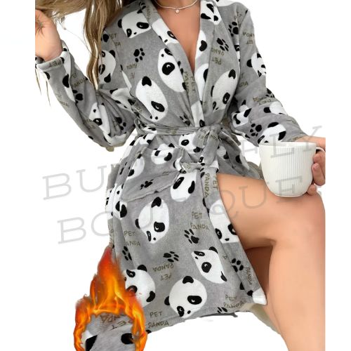 Ultra-Soft plus size Panda Print Fleece Robe – Warm &amp; Cozy Loungewear for Women