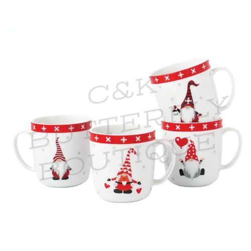 🎄 Festive Gnome Mug Set – Set of 4