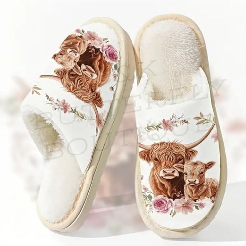 🩷 Highland Cow Fluffy Slippers – Cozy Indoor House Shoes 🩷