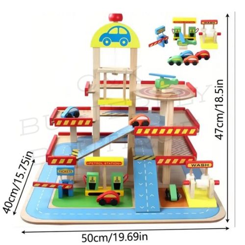 Wooden Parking Garage Playset – 3 Level Car Ramp Station