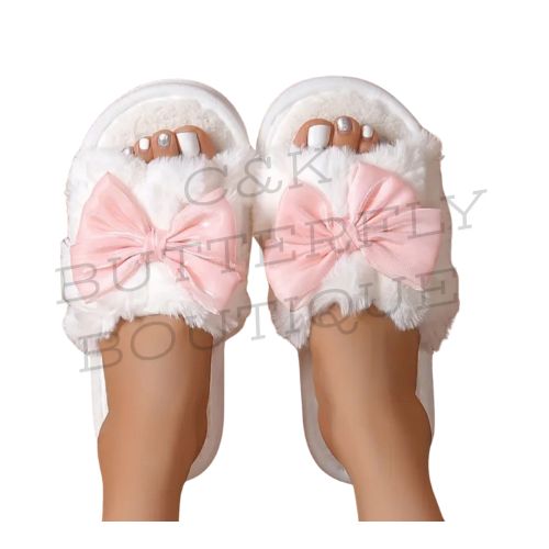 fluffy bow slippers