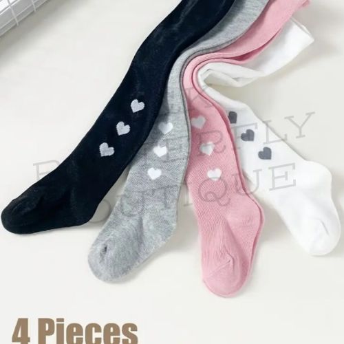 4 Pack Girls Heart Print Tights