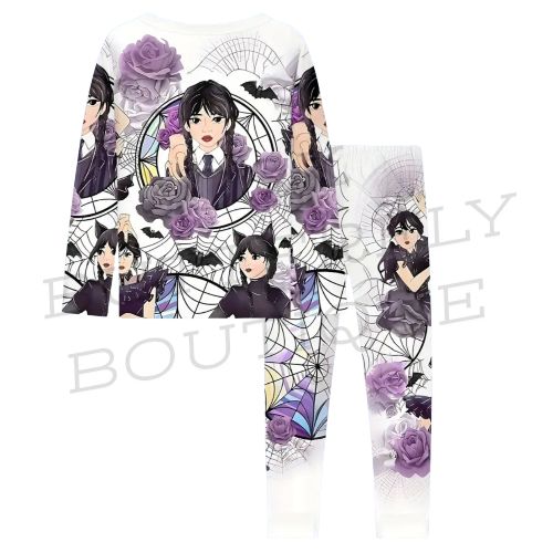 Gothic Anime-Inspired Pajama Set – Wednesday Style 🖤🌙