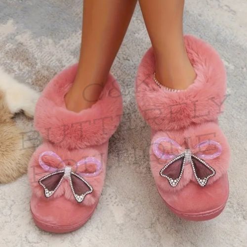 Women’s Pink Plush Bow Slippers – Cute, Cosy &amp; Glam ✨🎀