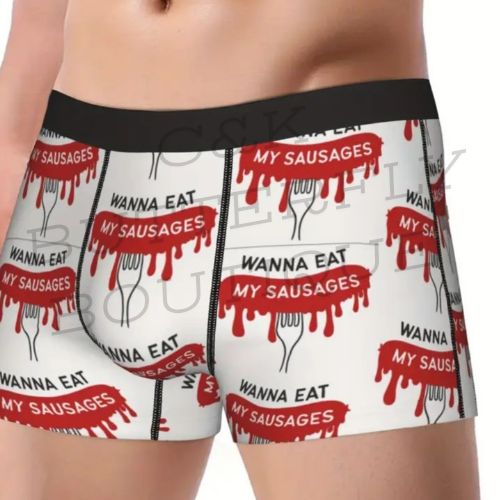 Men’s Novelty Boxer Shorts – “Wanna Eat My Sausages” 🌭😆