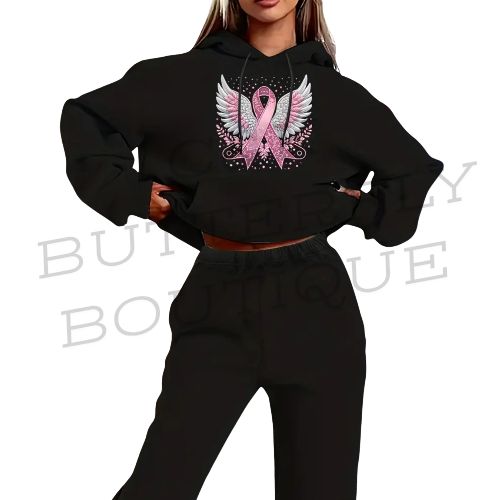 Pink Ribbon Angel Wings Hoodie &amp; Jogger Set