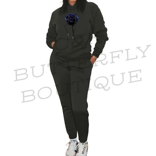 Rose Detail Hoodie &amp; Jogger Set