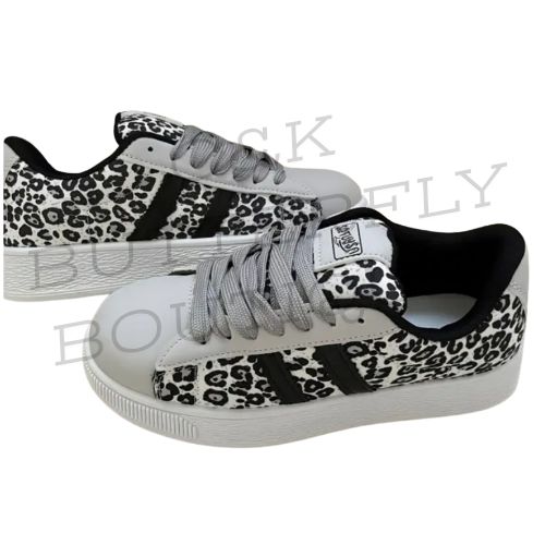 Leopard Print Platform Trainers – Black &amp; White