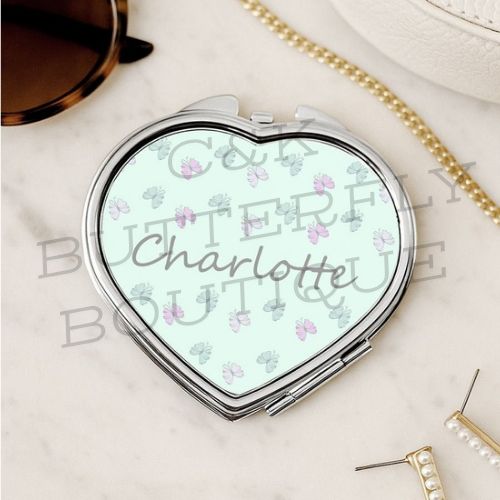 Personalised Butterfly Heart Compact Mirror