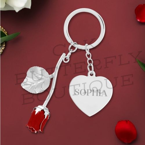 Personalised Rose Heart Keyring