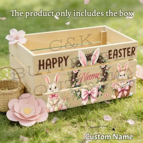🐰🌸 Personalised Easter Wooden Crate