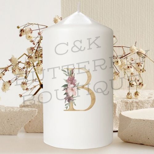 Personalised Pillar Candle - Floral Initial