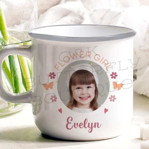 Personalised Flower Girl Photo Enamel Mug