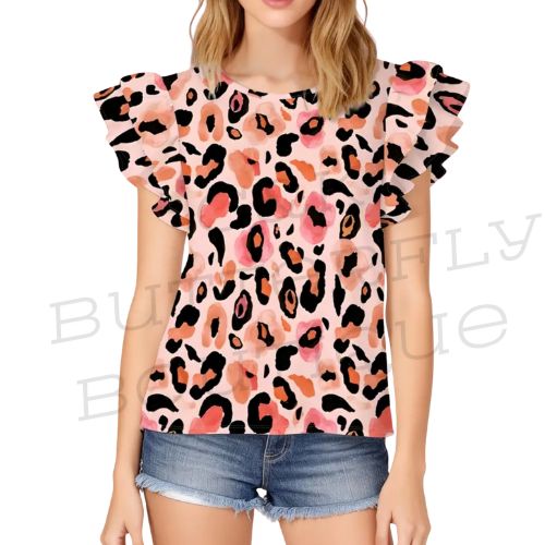 Women’s Leopard Print Frill Sleeve Top