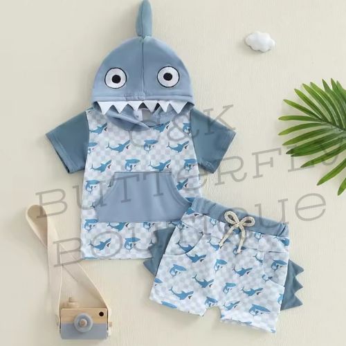 🦈 Baby Boy Shark Hoodie &amp; Shorts Set