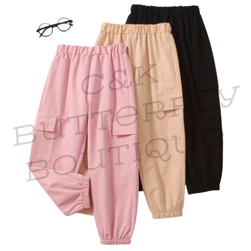 Girls Elastic Waist Cargo Joggers 3pk
