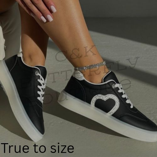 Crystal Cherish Heart Lace-Up Trainers Black
