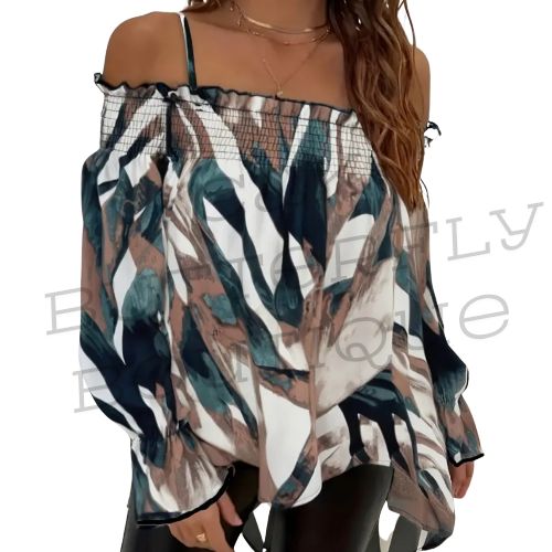 Off-Shoulder Printed Blouse – Effortless Chic