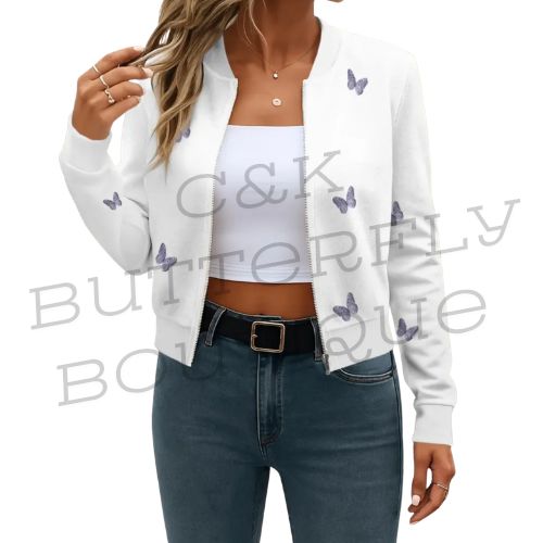 Butterfly Print Zip-Up Jacket – Casual Chic