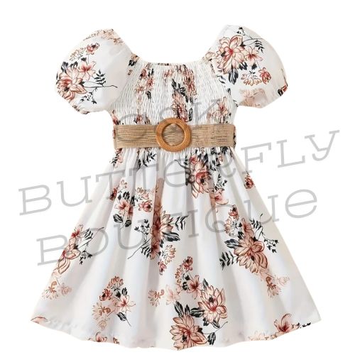 Girls Floral Puff Sleeve Dress – Sweet &amp; Stylish