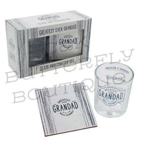 “Greatest Ever Grandad” Glass &amp; Coaster Gift Set