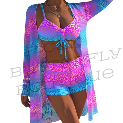 3-Piece Leopard Print Bikini Set with Cover-Up